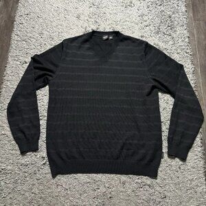 Hugo Boss Sweater Mens Large Black Pullover V Neck Long Sleeve Virgin Wool
